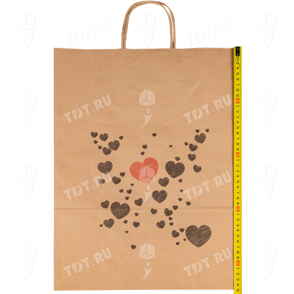Крафт пакет с крученой ручкой «Сердечки», 80 г/м², 35*15*45 см