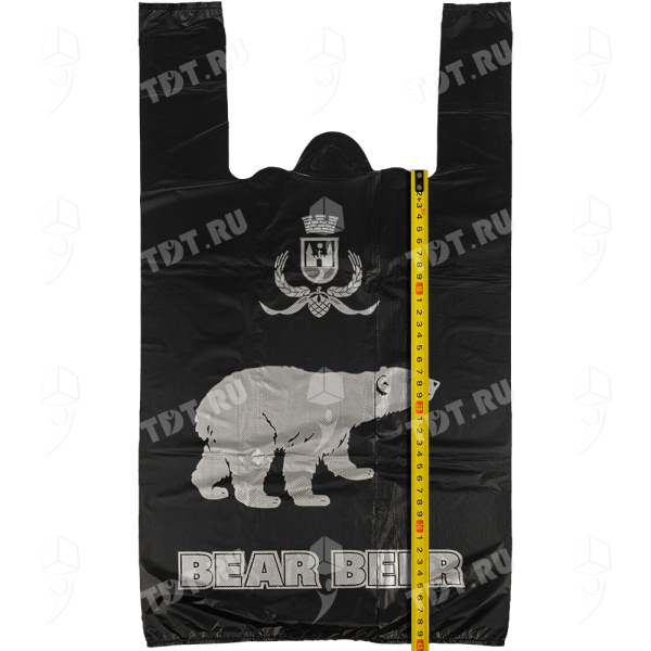 Пакет майка ПНД «Белый Медведь» чёрный, 30+16*58см, 15 мкм, 100шт.