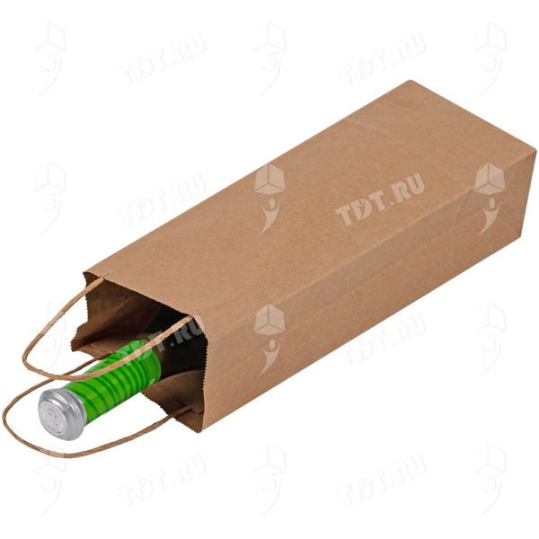 Крафт пакет с крученой ручкой для бутылок, 120 г/м², 12*8*33 см