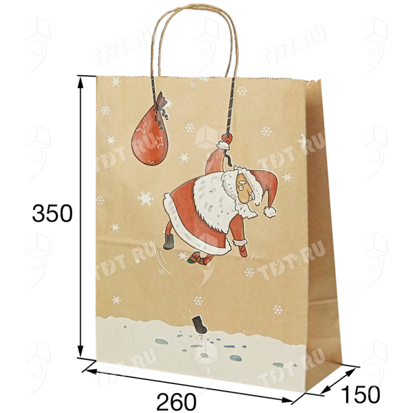 Крафт пакет с крученой ручкой «Дед Мороз», 80 г/м², 26*15*35 см
